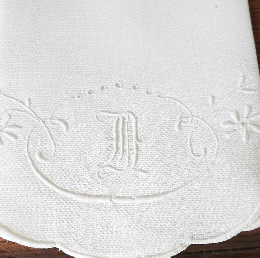 LG EMBROIDERED HUCK TOWEL WITH A MONOGRAM